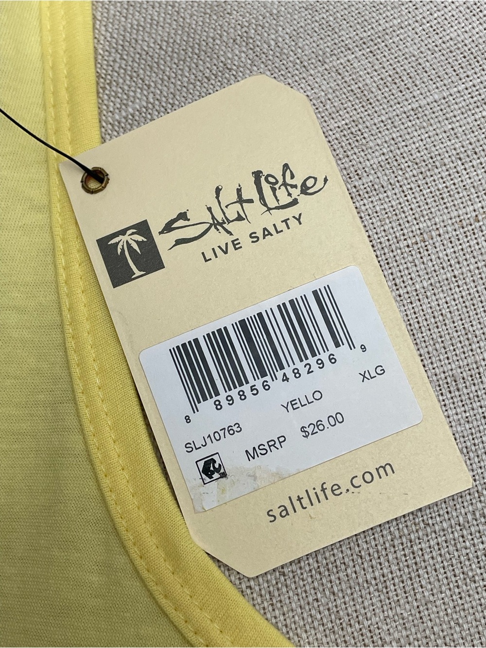 Salt Life Yellow Razorback Tank with Navy Palm Sunset Graphic “Enjoy the View” - Picture 6 of 8